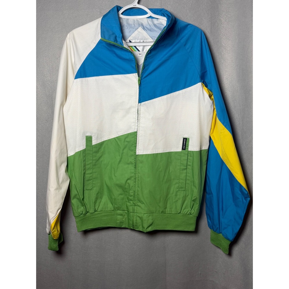 Members Only Mens Colorblock Windbreaker Jacket Blue Green White Yellow Size M